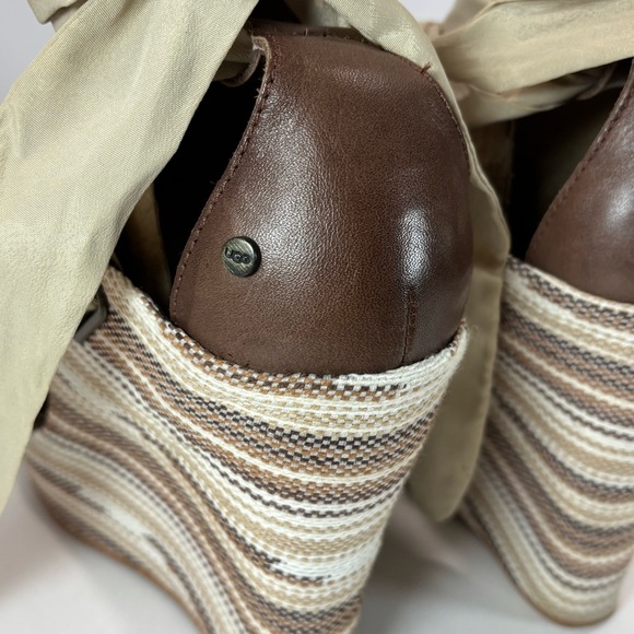 UGG Jules Tan Ribbon Strappy Tie Jute Espadrille Striped Sandals Wedge Sz 10 - Picture 7 of 12